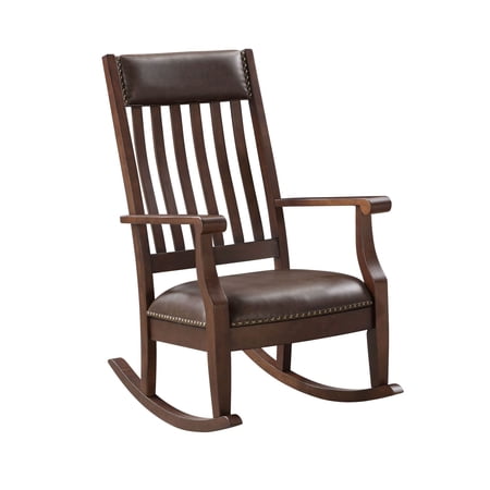 ACME Raina Rocking Chair, Brown Synthetic Leather & Walnut Finish