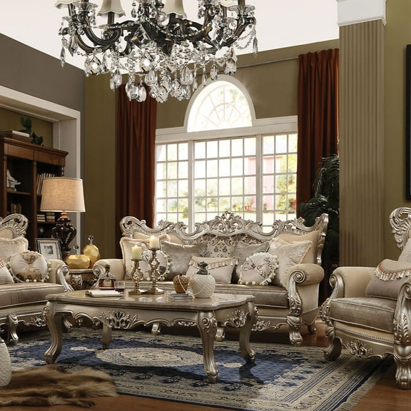 ACME Ranita Loveseat w/6 Pillows, Fabric & Champagne