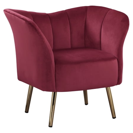 ACME Reese Flared Arm Tufted Accent Chair in Burgundy and Gold