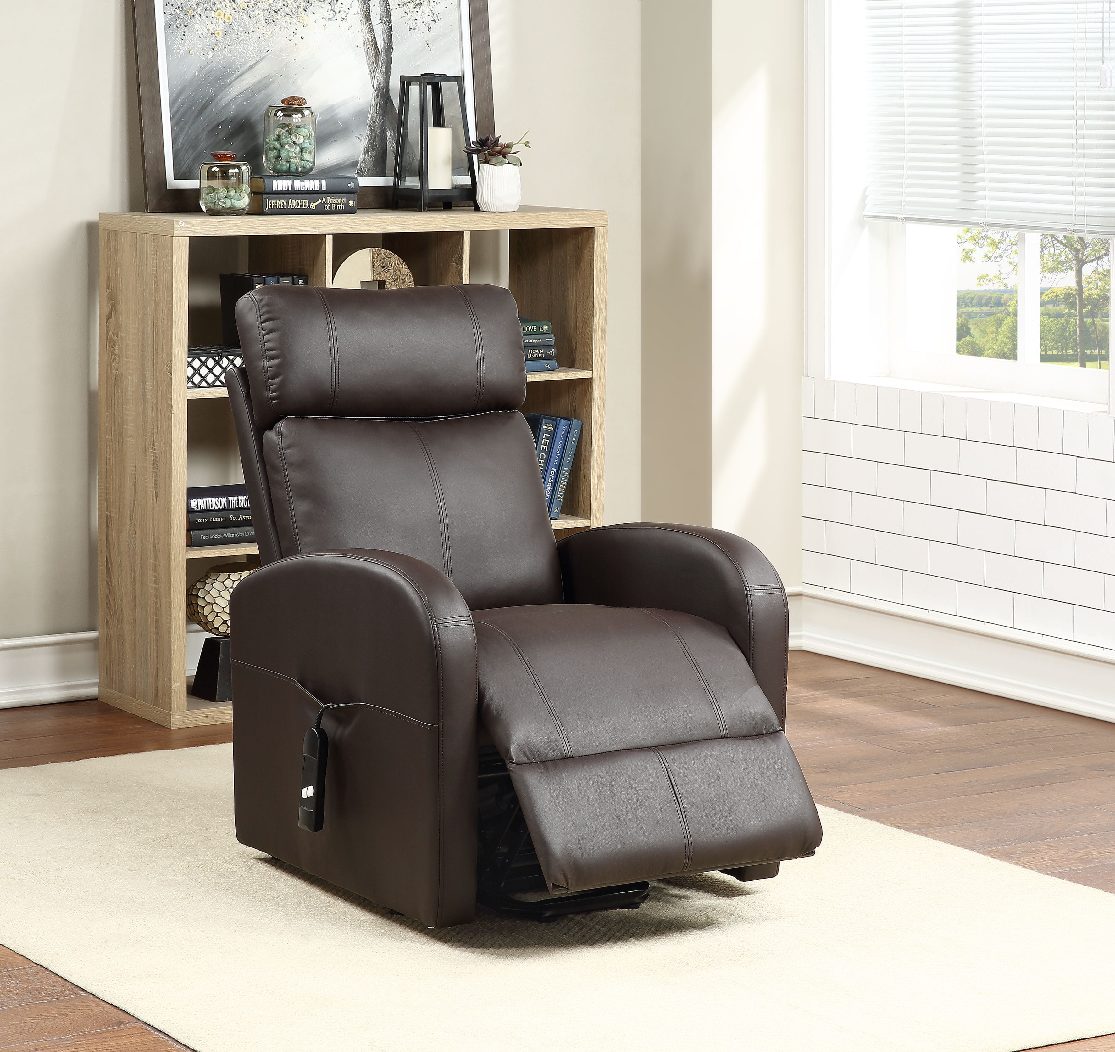 Ricardo Brown Faux Leather Swivel Recliner with Power Lift