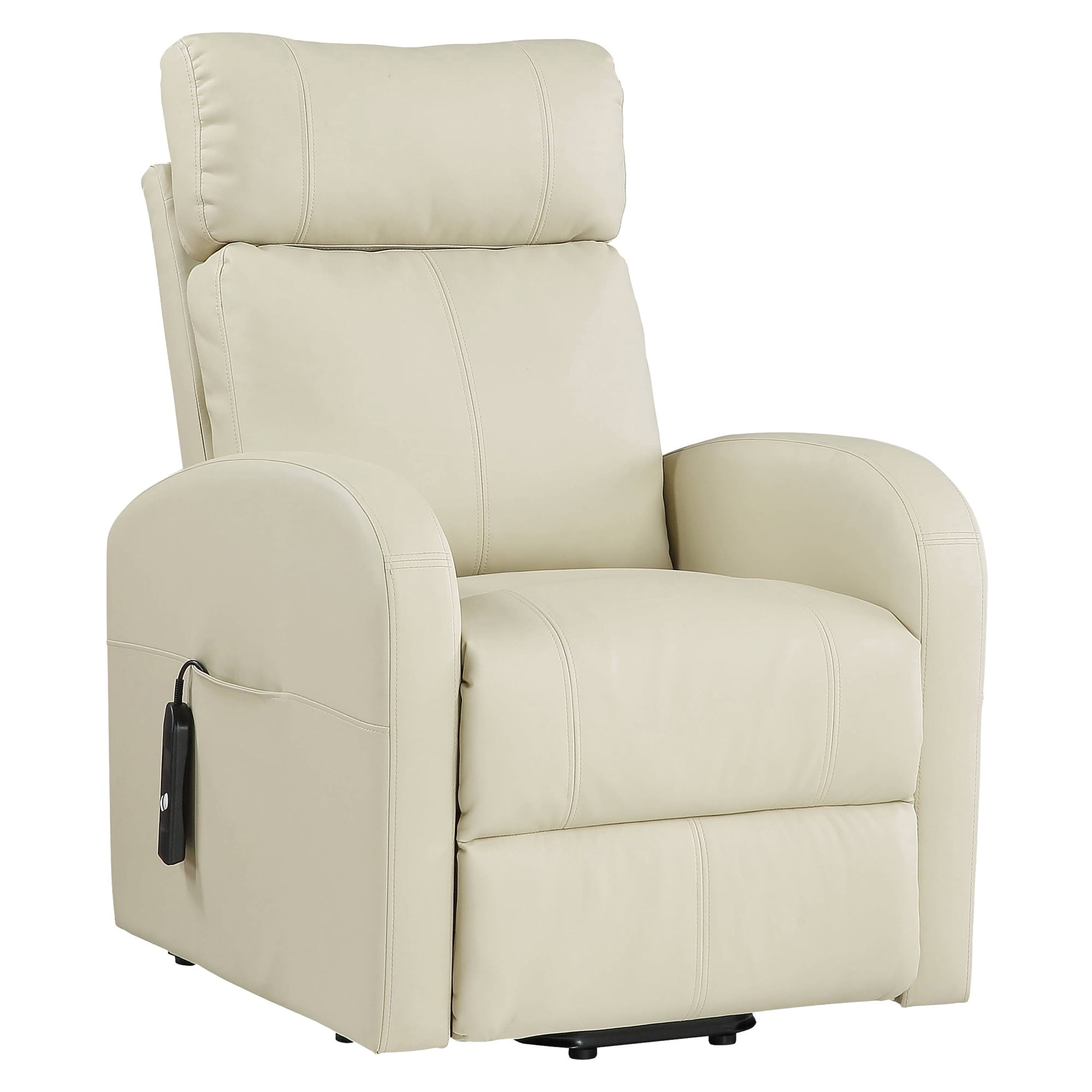 Beige 28'' PU Leather Swivel Recliner with Lift and Wood Accents