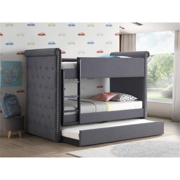 ACME Romana II Twin/Twin Bunk Bed & Trundle in Gray Fabric