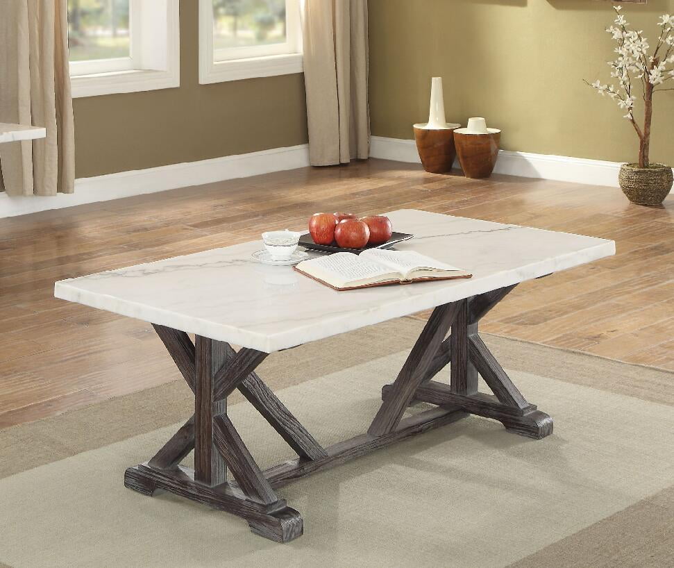 Elegant Romina Weathered Espresso & White Marble Coffee Table