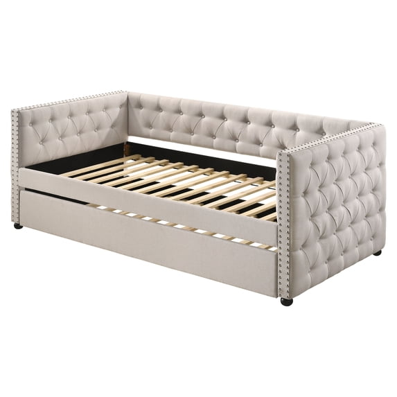 ACME Romona Upholstered Twin Daybed with Trundle in Beige