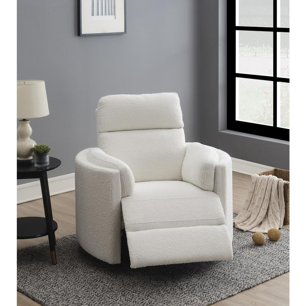 Beige Boucle Swivel Recliner with Wood Frame