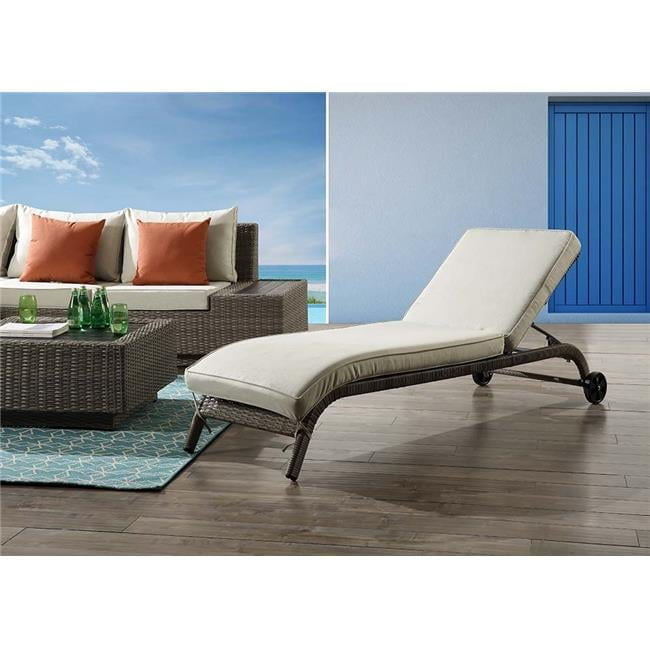Beige and Gray Resin Wicker Patio Chaise Lounge with Cushions