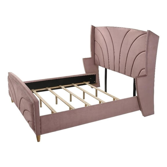 ACME Salonia Tufted Velvet Upholstery Eastern King Bed with Wood Leg in Pink