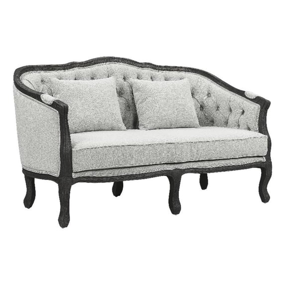 ACME Furniture Samael Linen Fabric Loveseat with 2 Pillows in Gray/Dark Brown