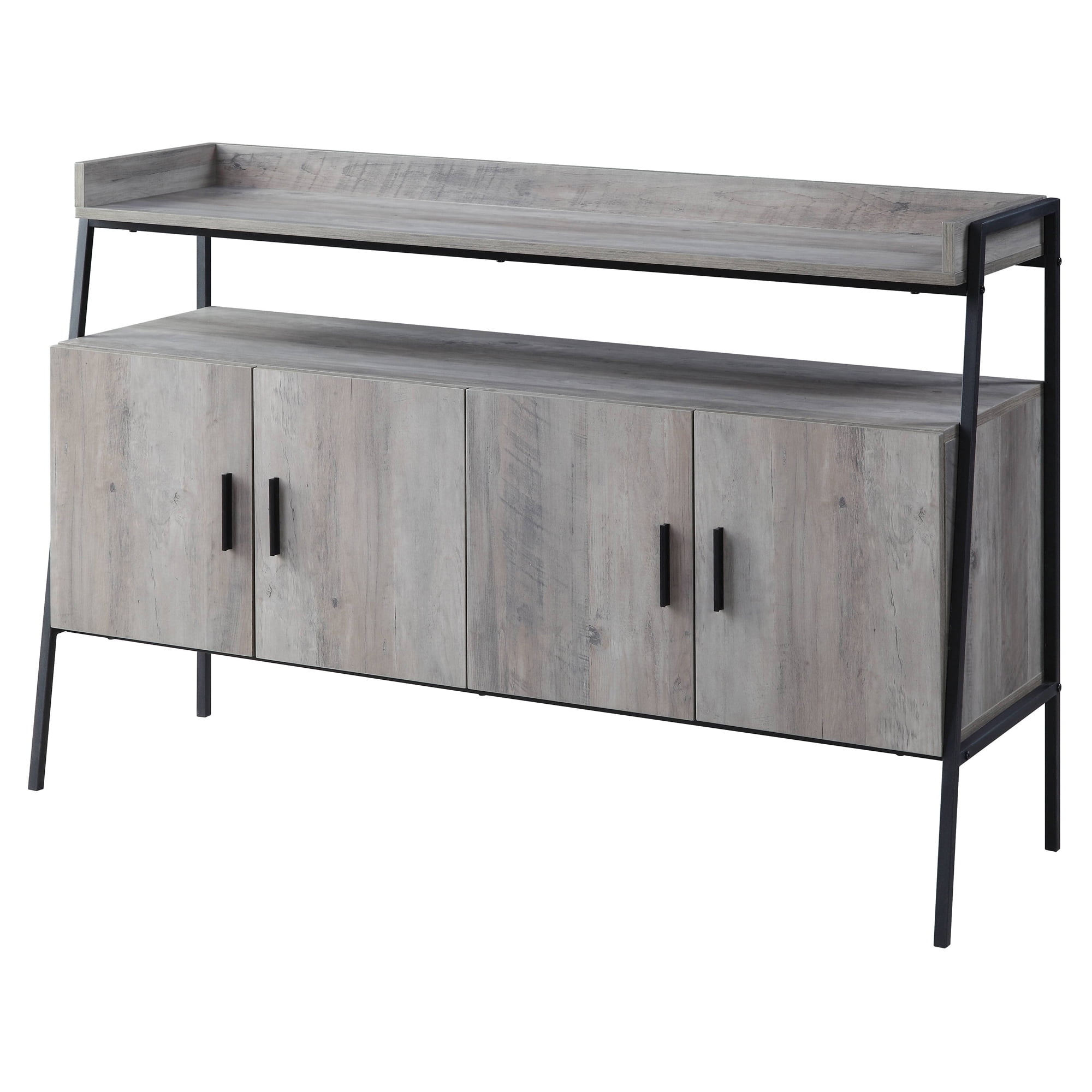 Gray Oak and Black Metal 52" TV Stand with Cabinets