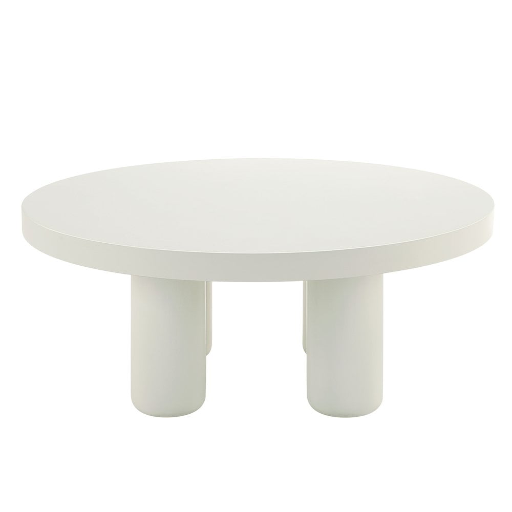 Sanat White Round Wood Coffee Table with Cylindrical Legs