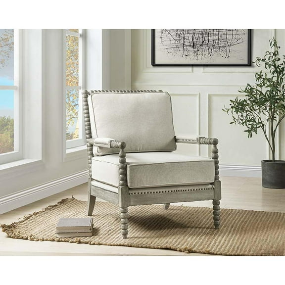 AC01165 Accent Chair, Beige Linen & Gray Oak Finish - Saraid ( 1Pc/1Ctn )
