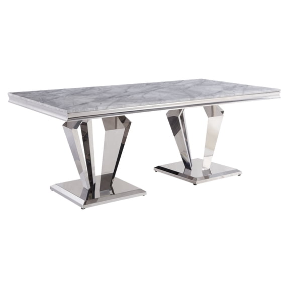 ACME Satinka Dining Table in Light Gray and Mirrored Silver