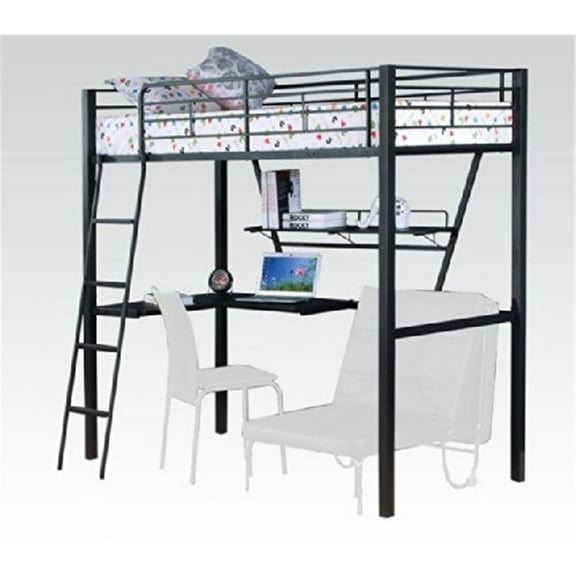 ACME Senon Twin Loft Bed w/Desk, Silver & Black
