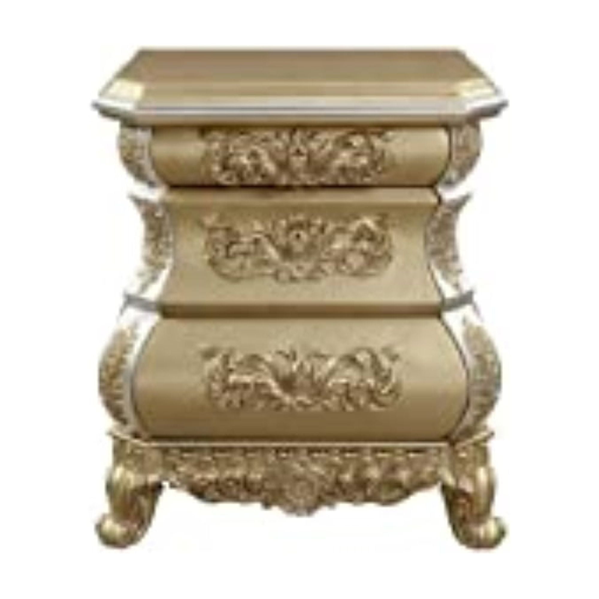 Seville Gold Finish 3-Drawer Nightstand with Carved Accents