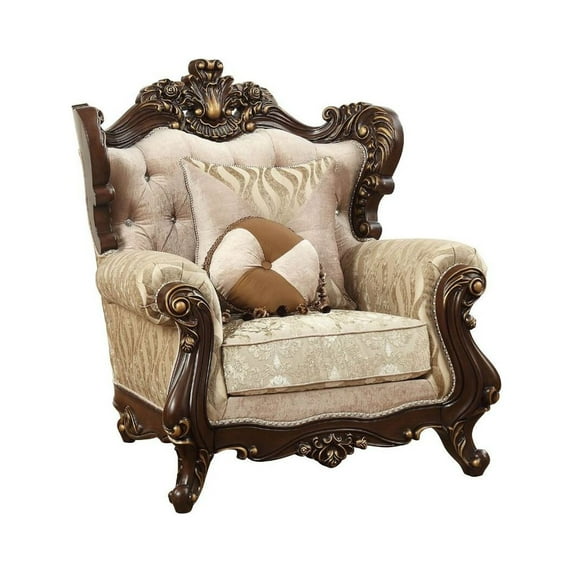 ACME Shalisa Fabric Upholstery Wingback Chair with Queen Anne Leg in Walnut