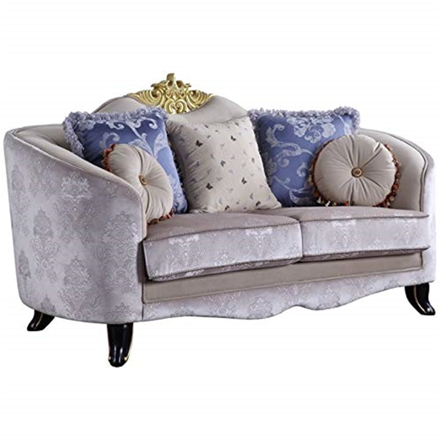 Sheridan Cream Fabric Loveseat with 5 Accent Pillows
