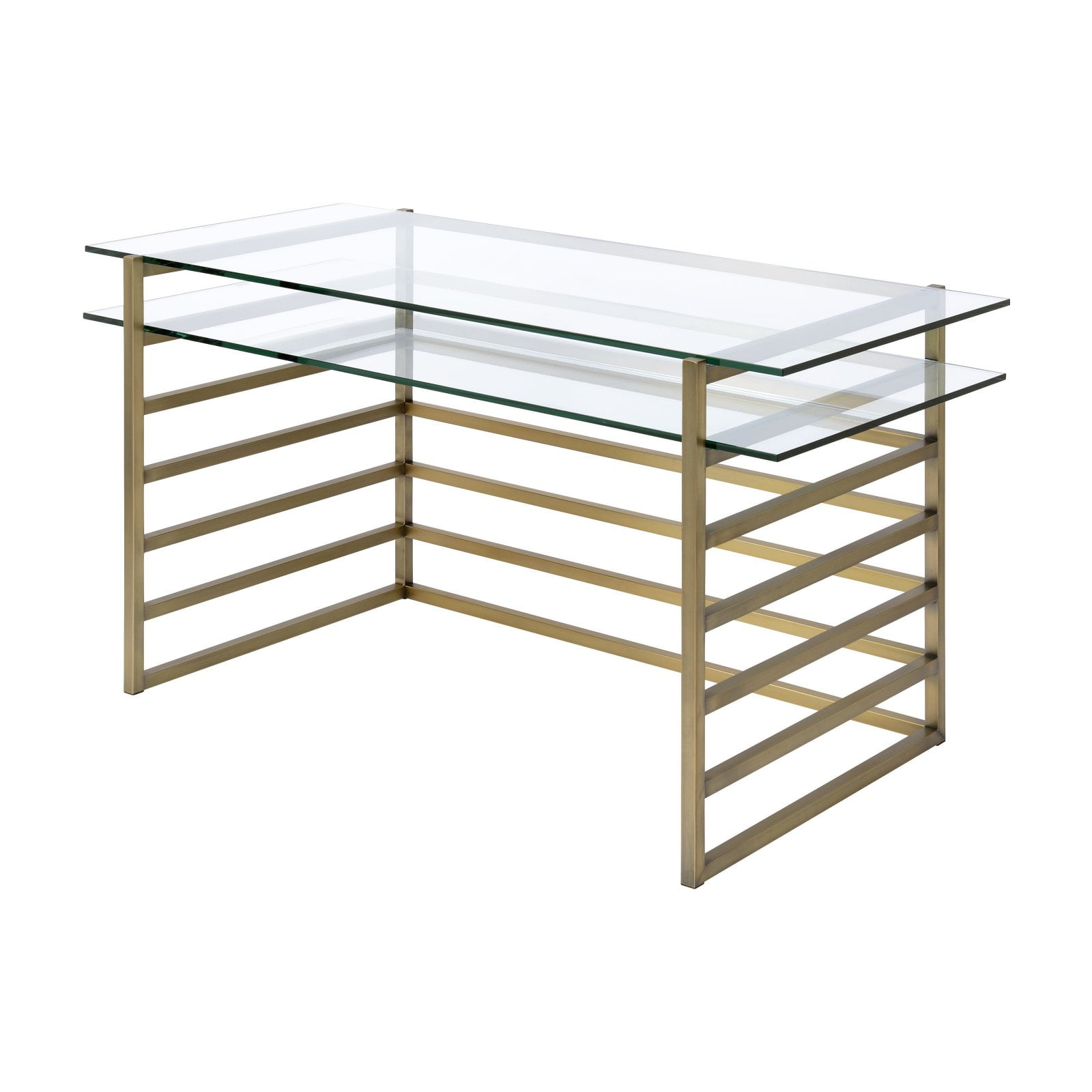 Elegant Antique Gold & Clear Glass Rectangular Writing Desk