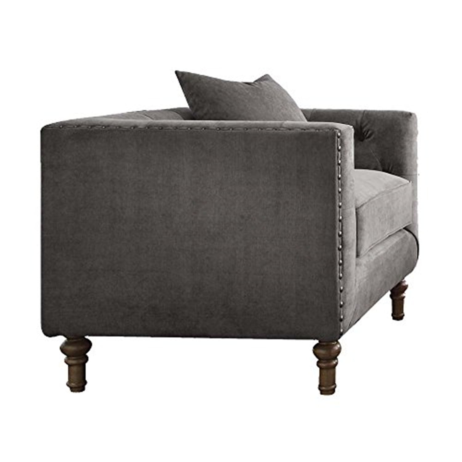 Gray Velvet Handcrafted Accent Chair with Wood Legs