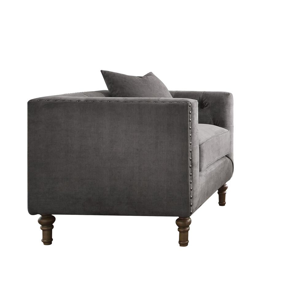 Gray Velvet Handcrafted Accent Chair with Wood Legs
