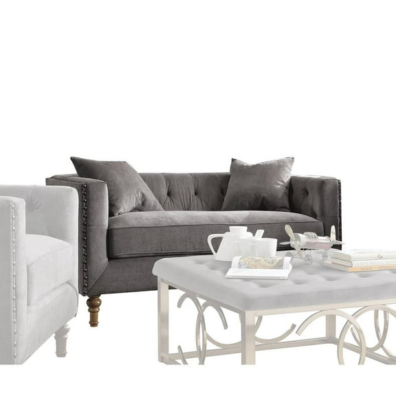 Acme Furniture Sidonia Loveseat w/2 Pillows, Gray Velvet