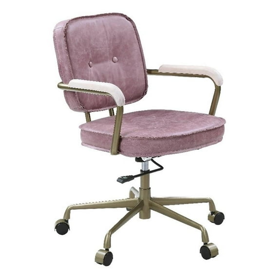 ACME Siecross Office Chair with Wooden Arm in Pink Top Grain Leather