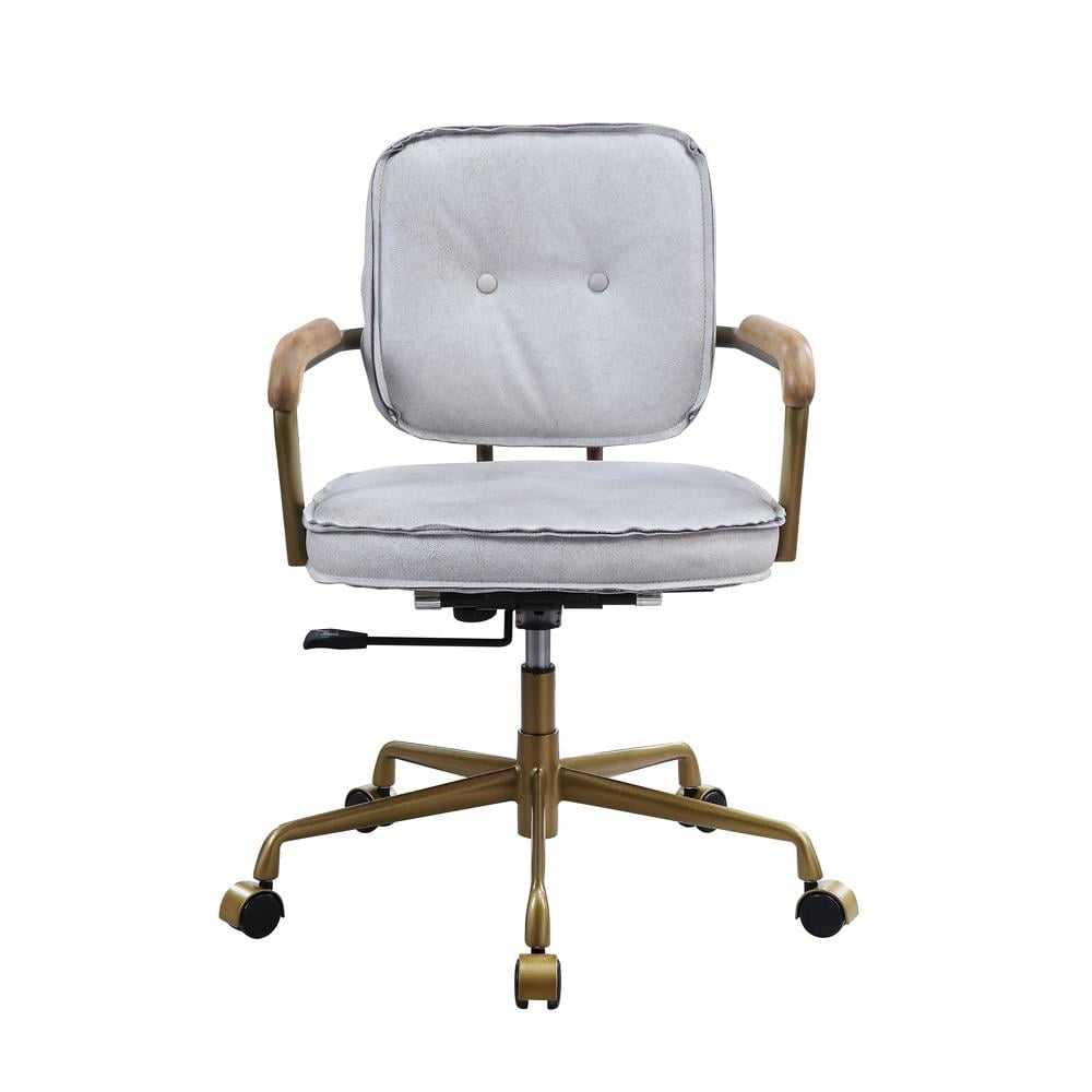 Vintage White Top Grain Leather Swivel Office Chair