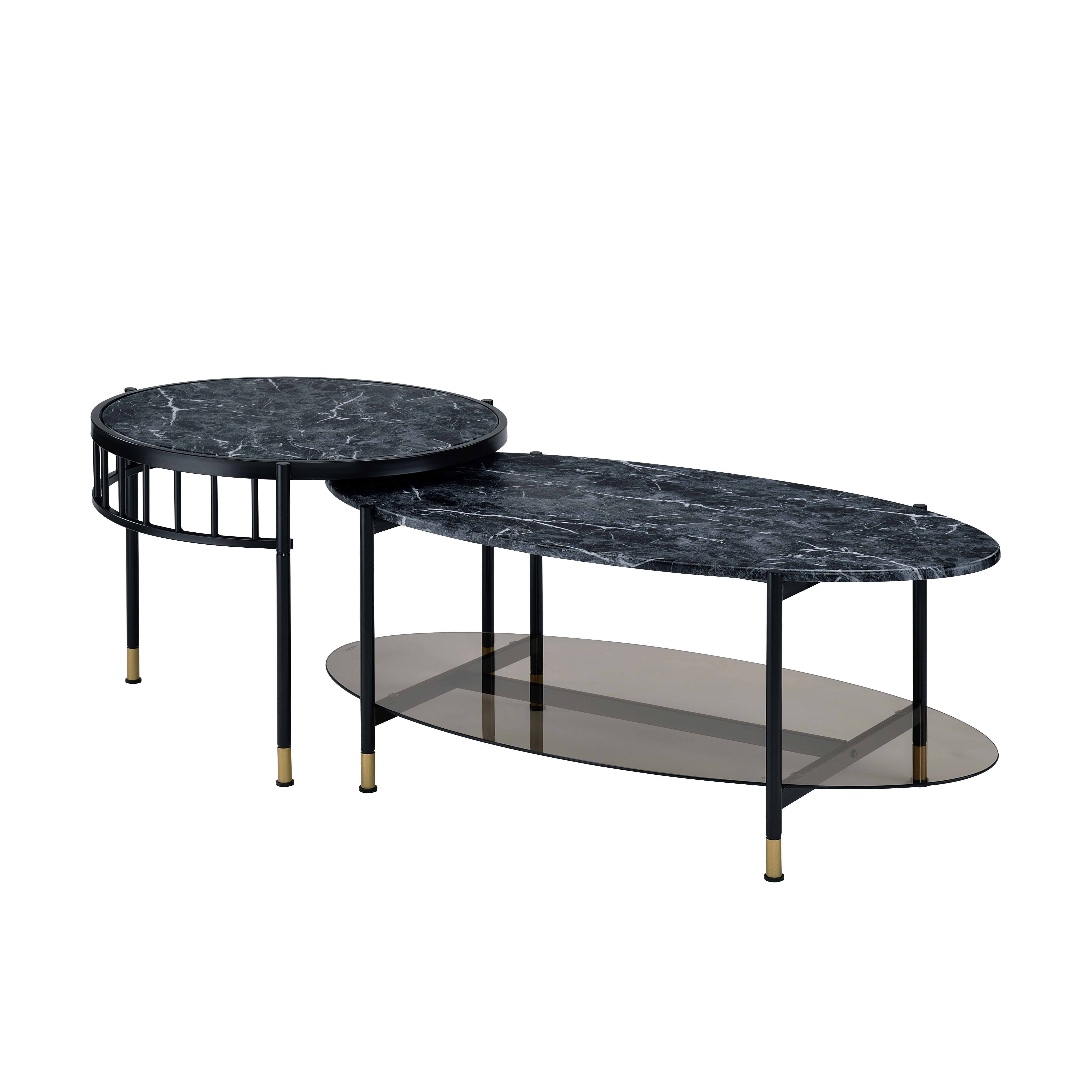 Silas Black Faux Marble 2-Piece Nesting Coffee Table Set