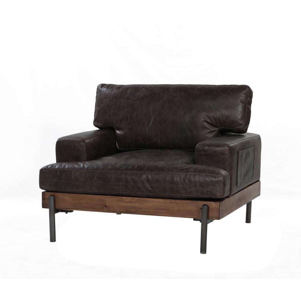 Silchester Distressed Chocolate Leather and Oak Accent Chair