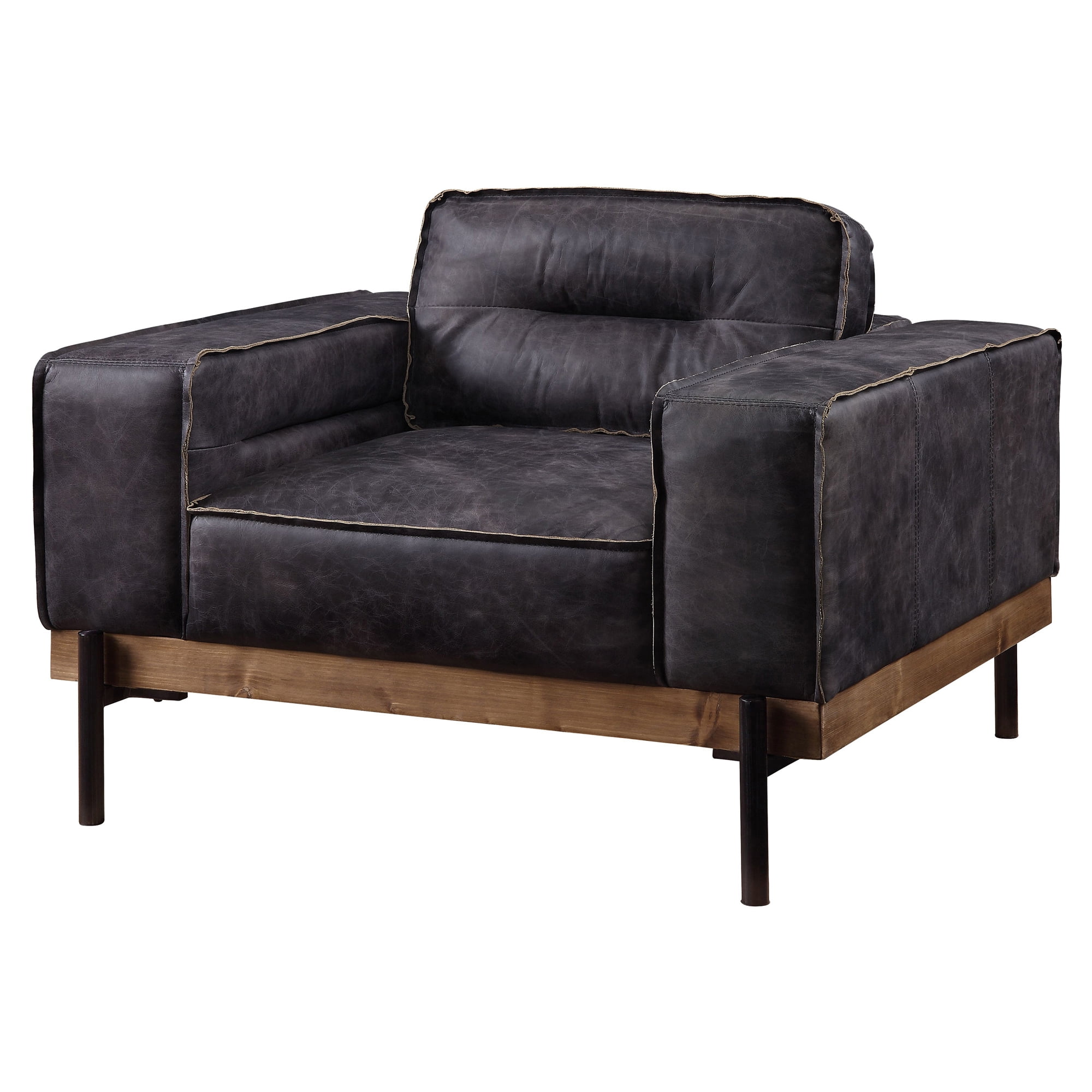 Silchester Antique Ebony Top Grain Leather Armchair with Metal Legs