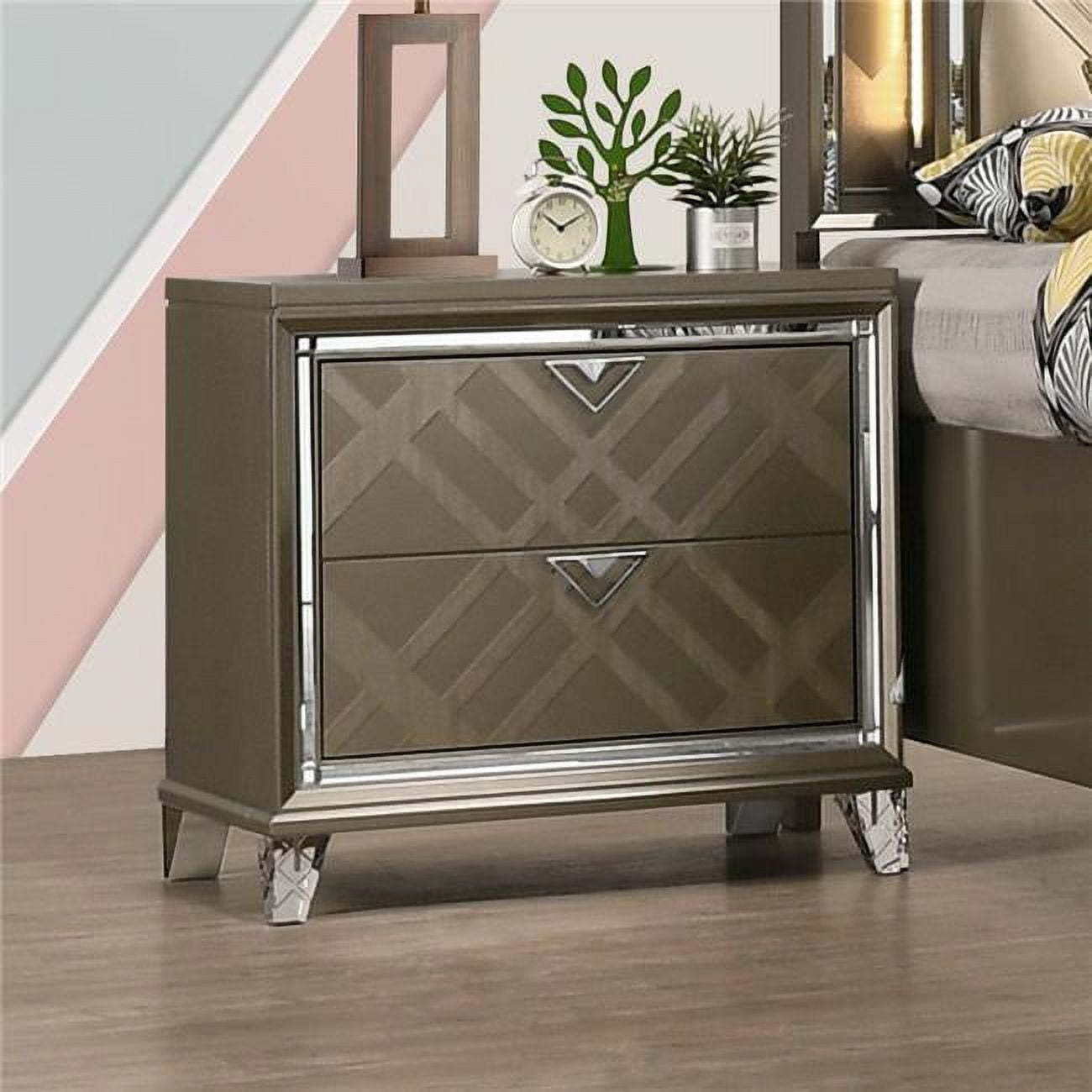 Skylar 32.9" Dark Champagne Retro Nightstand with Acrylic Legs