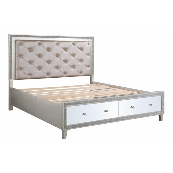 ACME Sliverfluff Queen Bed w/Storage & LED, Synthetic Leather & Champagne Finish