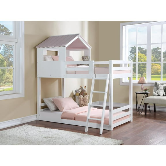 ACME Solenne T T Bunk Bed in White & Pink Finish