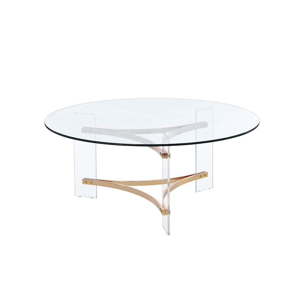 Sosi 41'' Round Clear Glass and Gold Acrylic Coffee Table