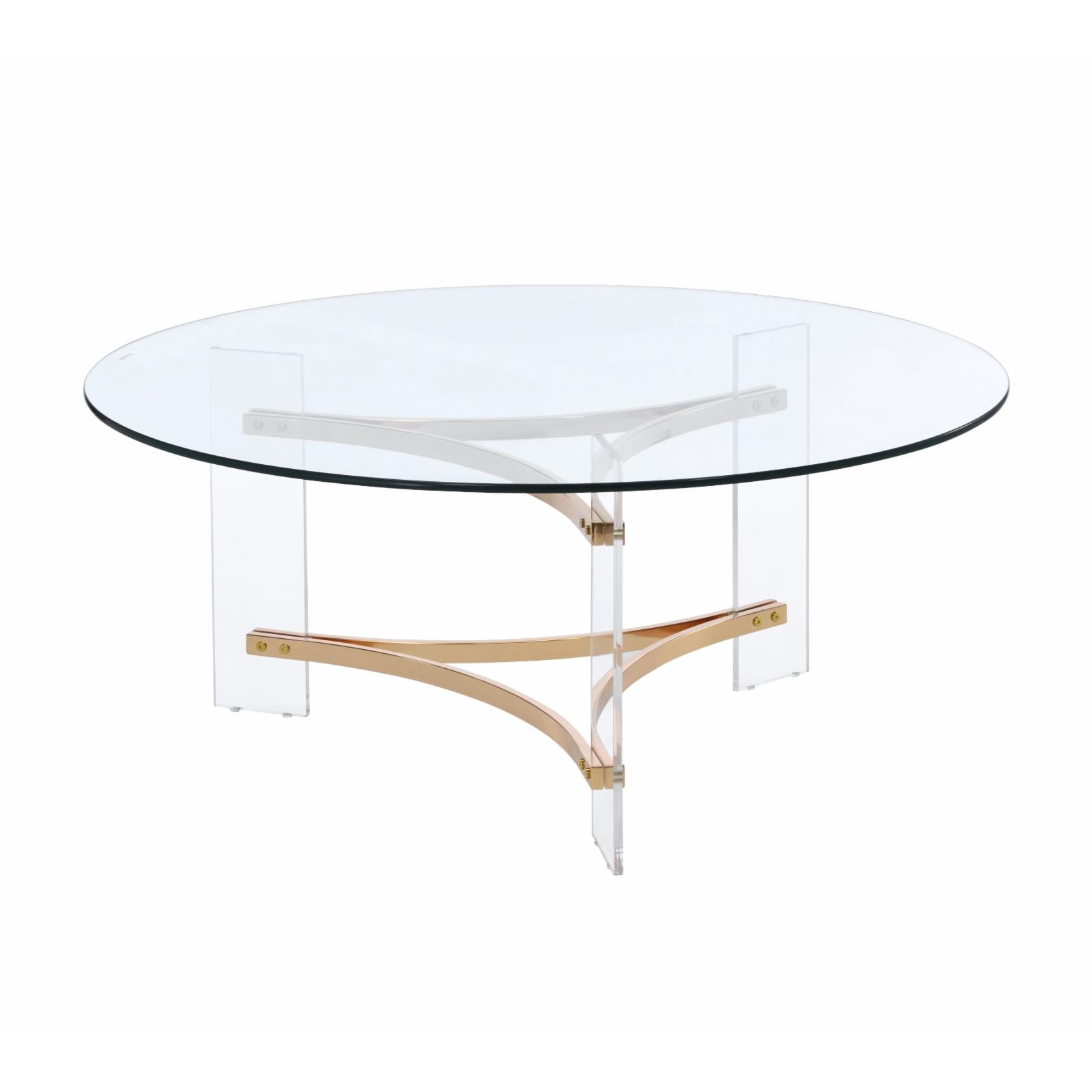 Sosi 41'' Round Clear Glass and Gold Acrylic Coffee Table