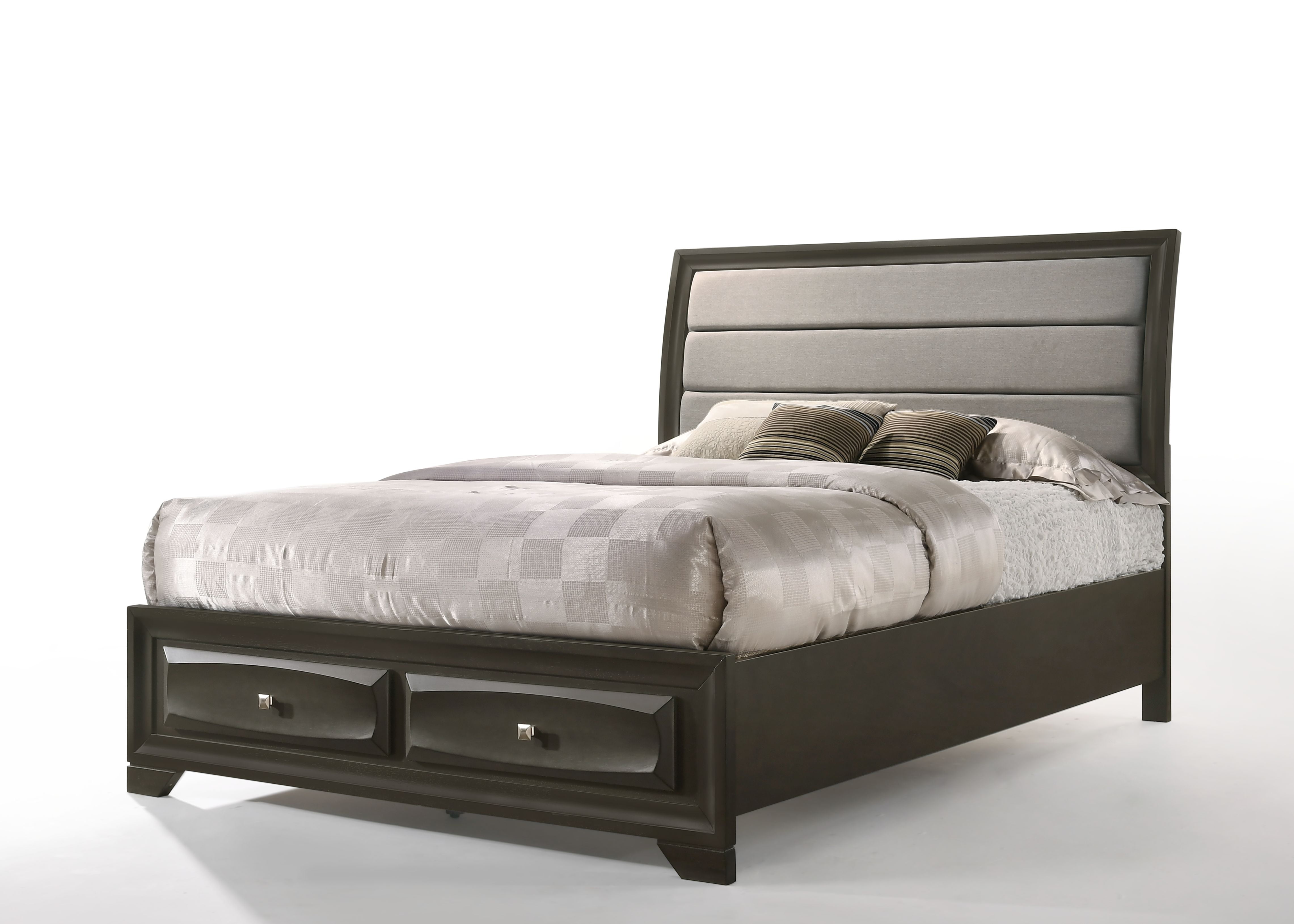 King-Sized Light Gray Upholstered Storage Bed with Tufted Headboard