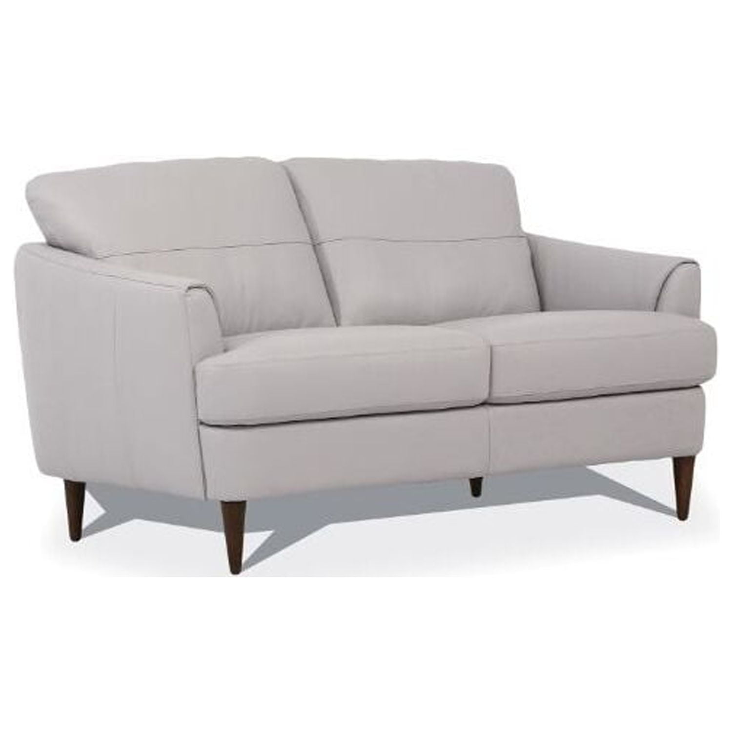 Pearl Gray Leather Loveseat with Tapered Wood Legs