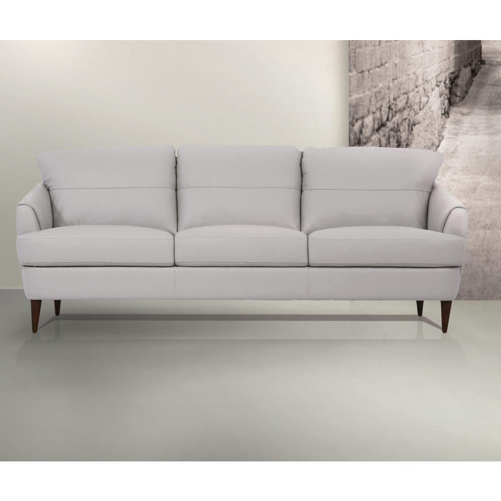 Pearl Gray Leather Chesterfield Sofa with Pillow-top Arms