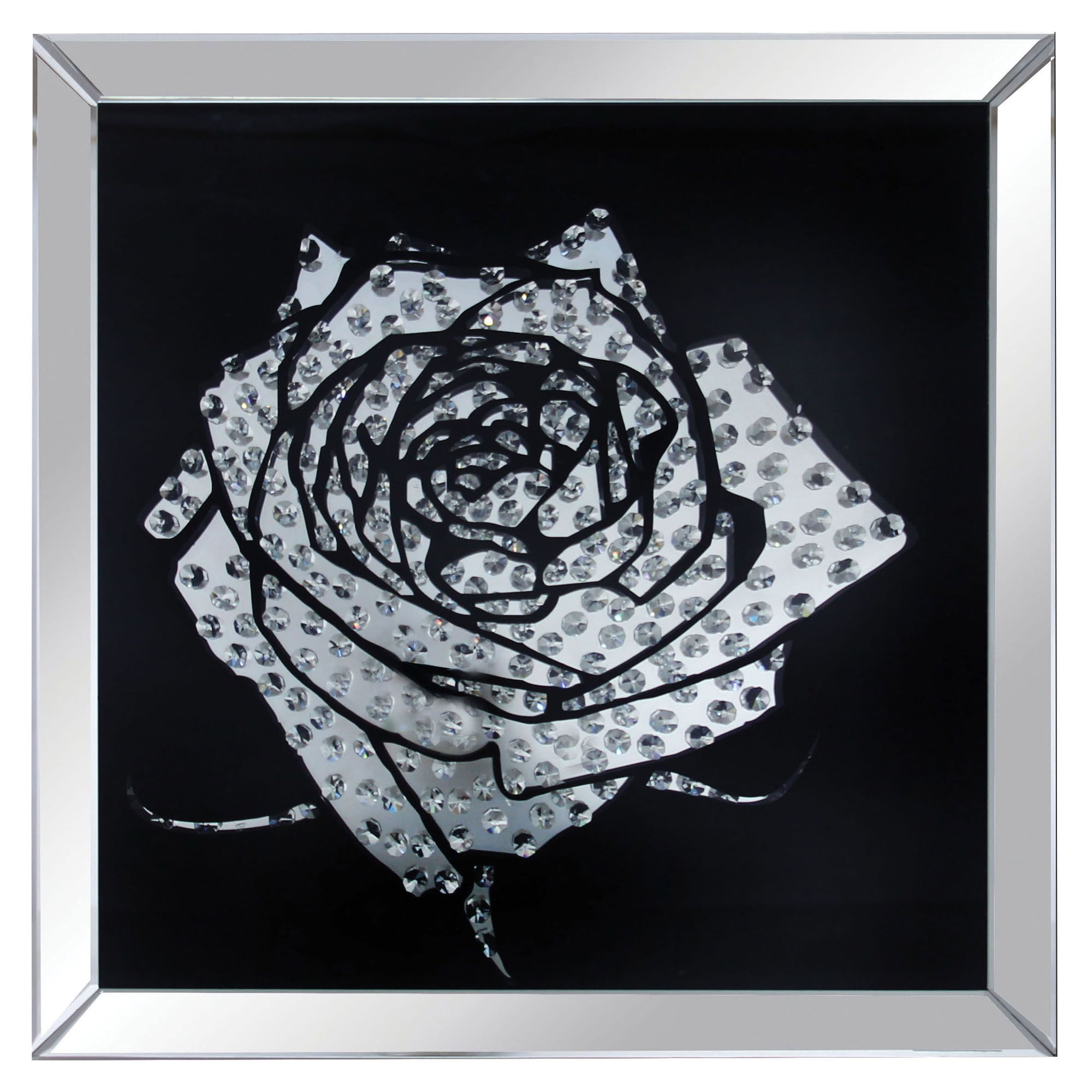 Nevina Mirrored Wall Art with Crystal Rose Design