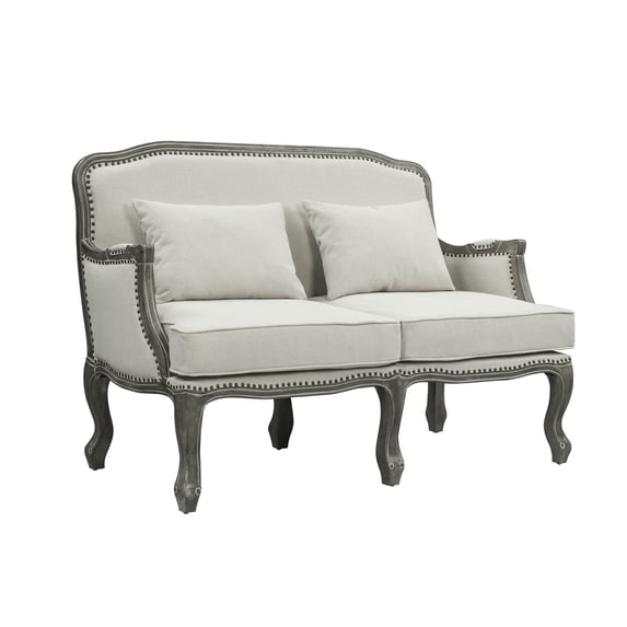Acme Furniture Tania Loveseat w/2 Pillows Cream Linen & Brown