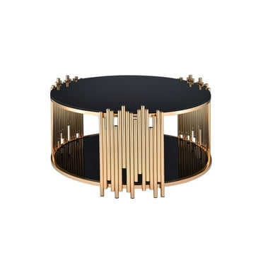 ACME Tanquin Modern Round Glass Top Coffee Table in Black and Gold