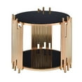 thumbnail image 1 of ACME Tanquin Round Glass Top End Table in Black Glass and Gold, 1 of 5