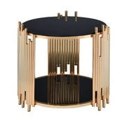 ACME Tanquin Round Glass Top End Table in Black Glass and Gold