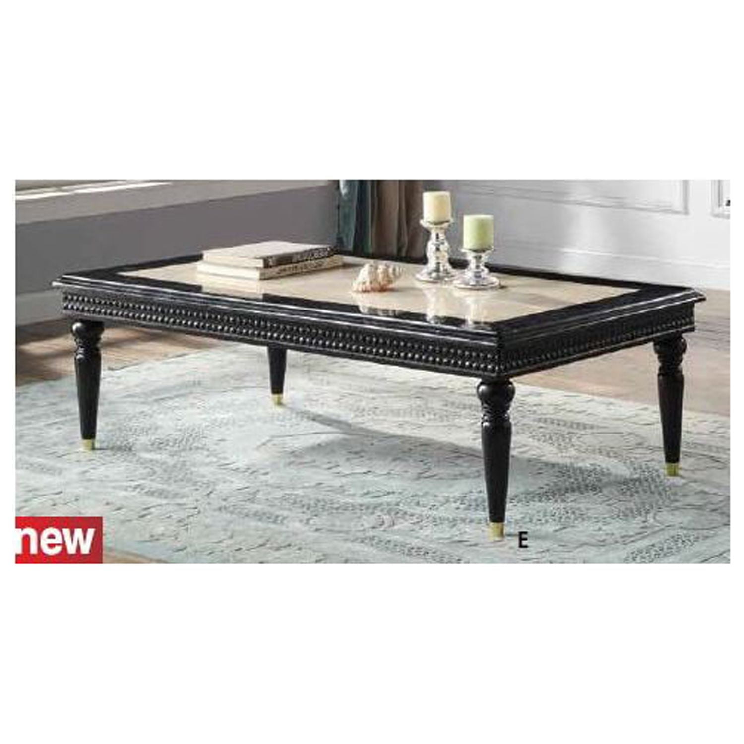 Tayden Rectangular Black Wood and Marble Coffee Table