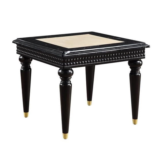ACME Tayden End Table w/Marble Top, Natural Marble Top & Black Finish