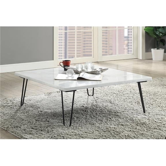 ACME Telestis 40" Square Marble Top Coffee Table in White and Black