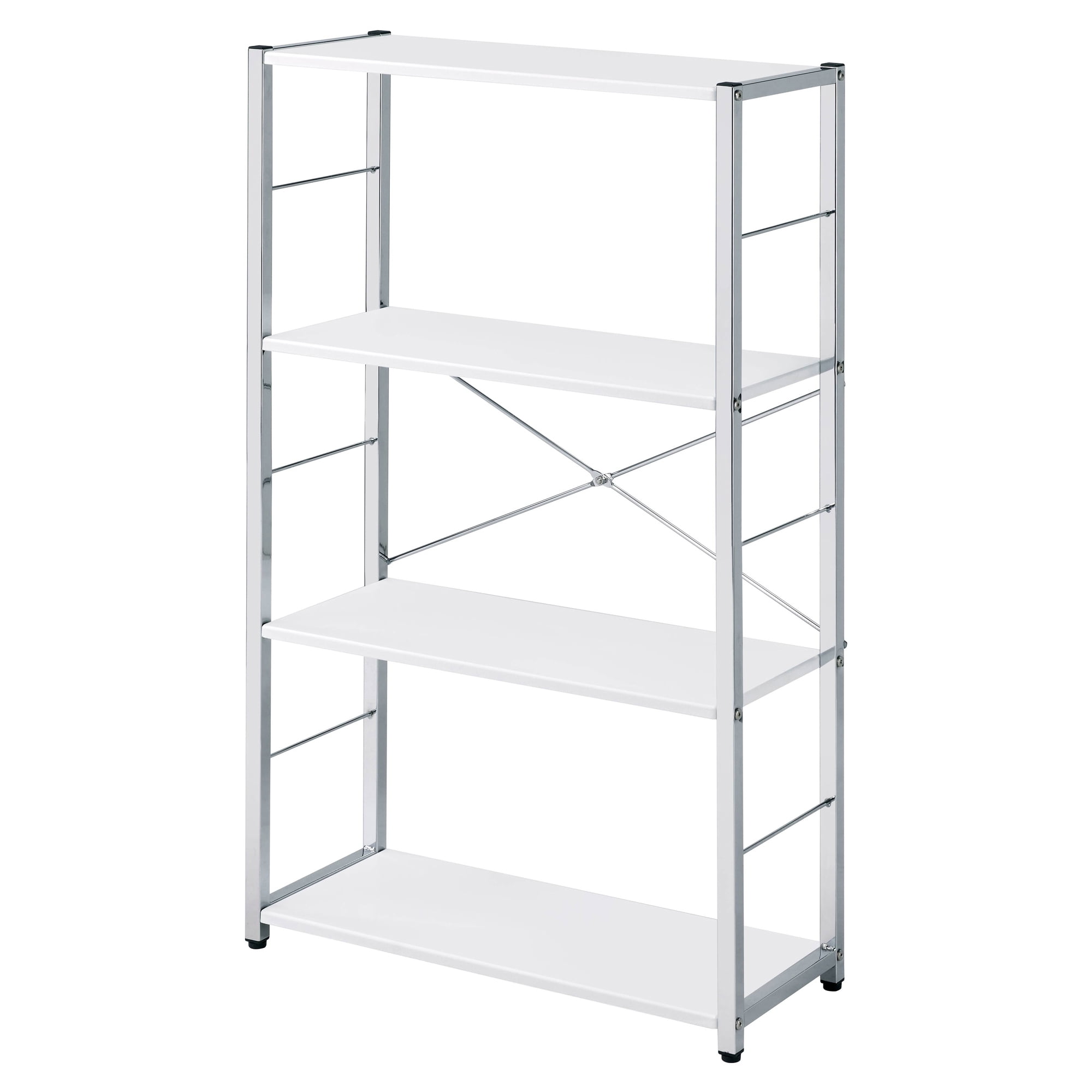 White and Chrome Adjustable 4-Tier Metal Frame Bookshelf