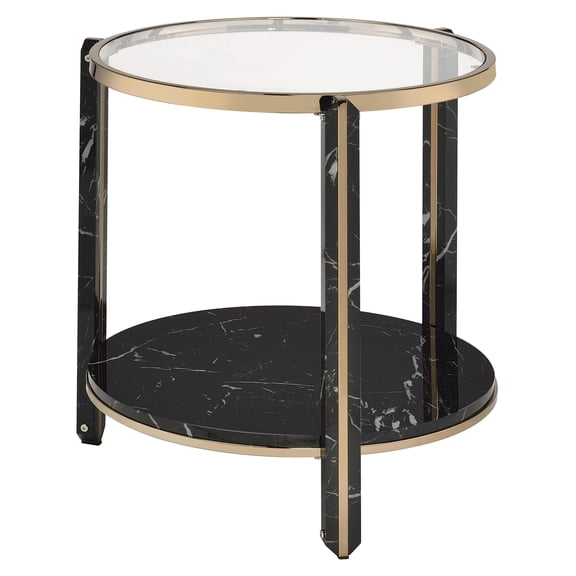 ACME Thistle Round End Table in Clear, Black and Champagne