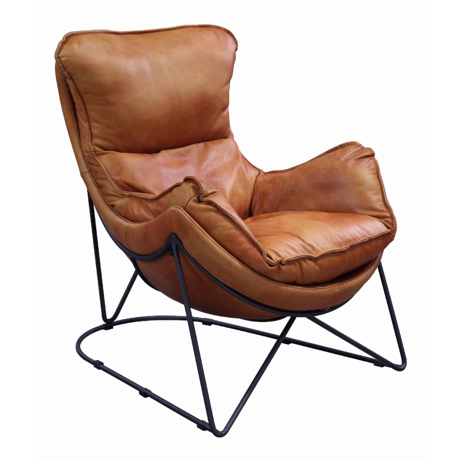 Aperol Top Grain Leather & Black Metal Butterfly Accent Chair