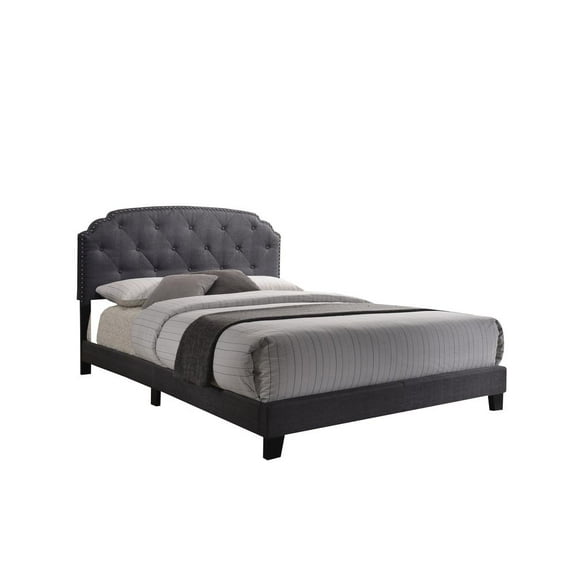ACME Tradilla Upholstered Nail Head Queen Panel Bed, Gray Fabric