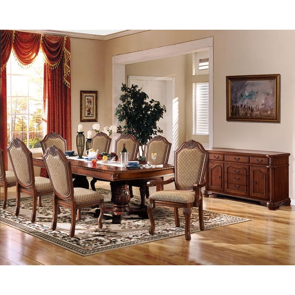 ACME Traditional 10-Piece Dining Furniture Set with 1 Dining Extendable Table, 6 Side Chairs, 2 Arm Chairs and 1 Server, Set for 8 Persons